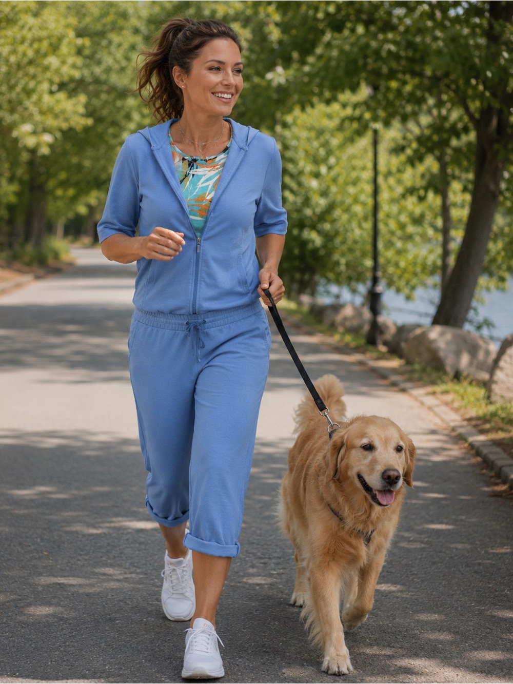 Women's Blue Zip Hoodie Jogger Jumpsuit set
